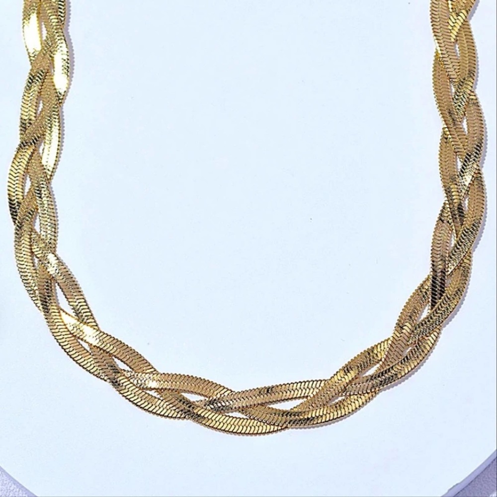 GOLD BRAIDED HERRINGBONE NECKLACE - Picture 3 of 5